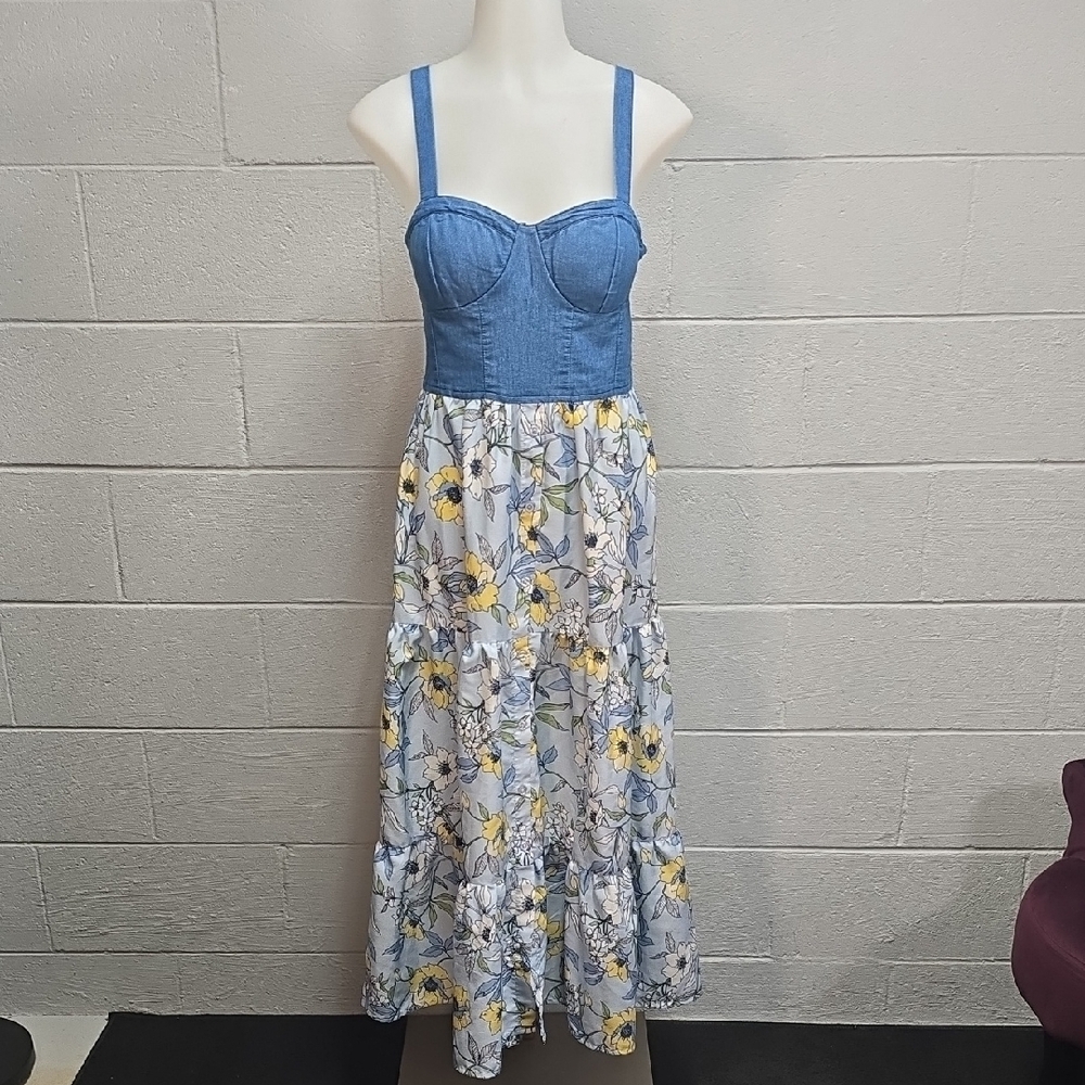 Blue Denim and Light Blue Floral Women's Dress